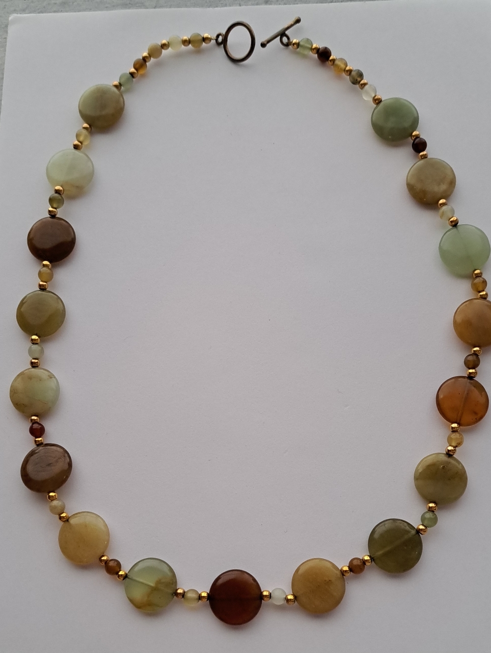 Mixed Jasper Disc Necklace with Gold Accents - Green & Brown